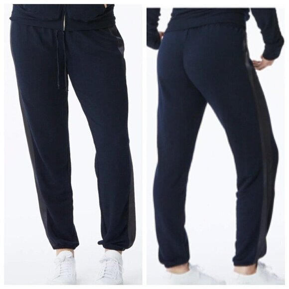 Monrow Supersoft Sweatpants Women’s Size Small Navy Satin Stripe Drawstring Cozy - Picture 1 of 13